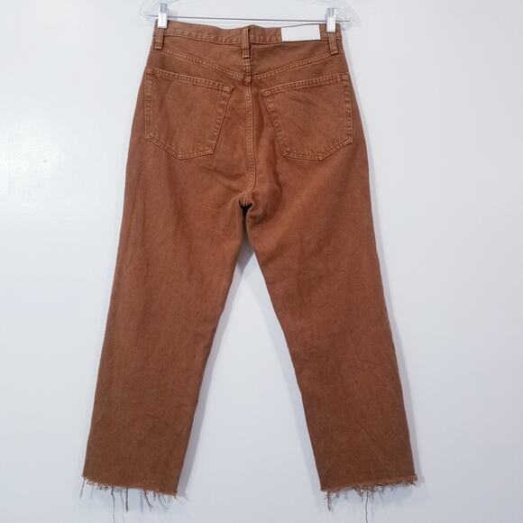 Re/Done 70s Ultra High Rise Stove Pipe Brown Jeans Frayed Hem Button Fly - Picture 3 of 16